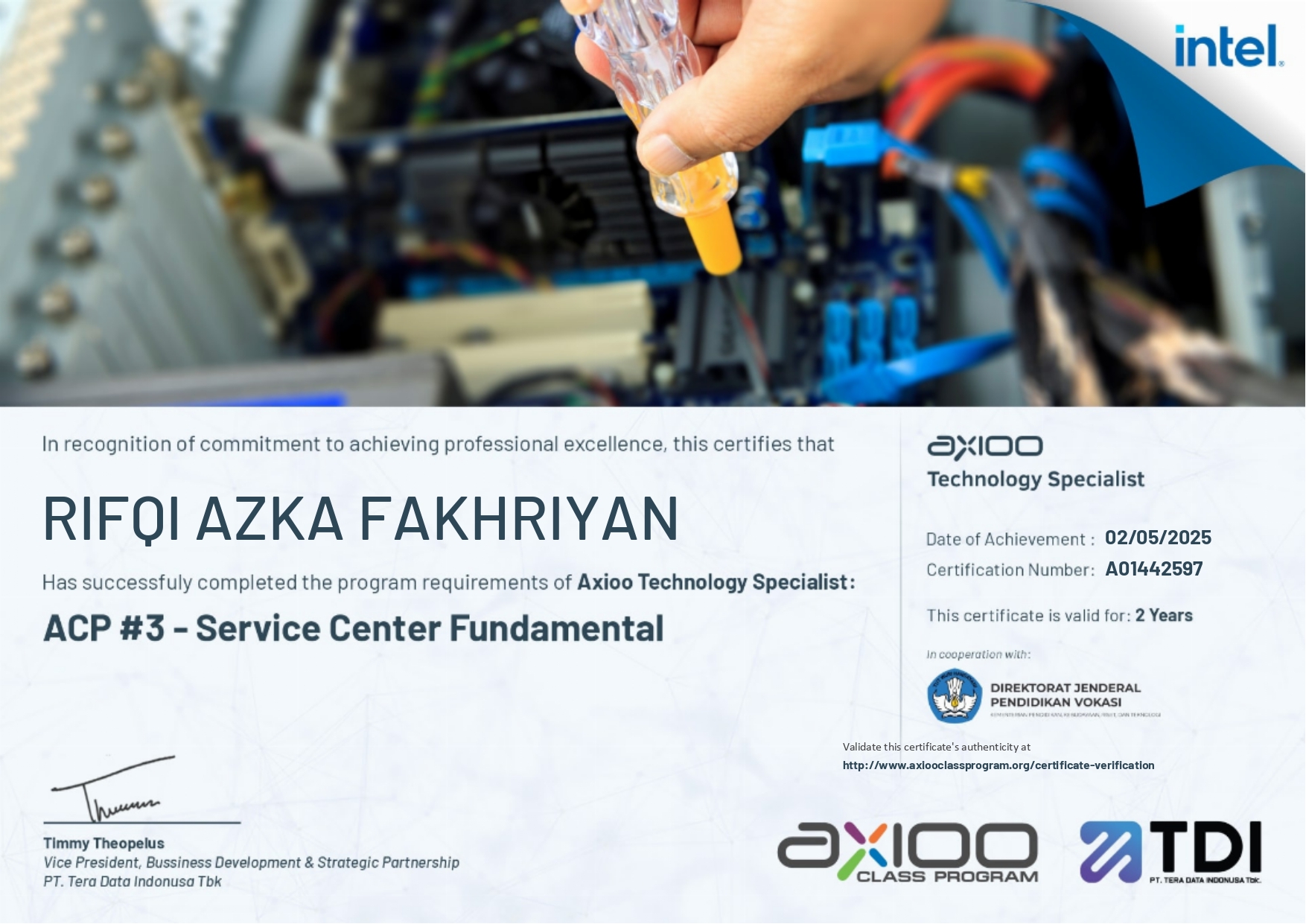 Axioo Class Program certificate
